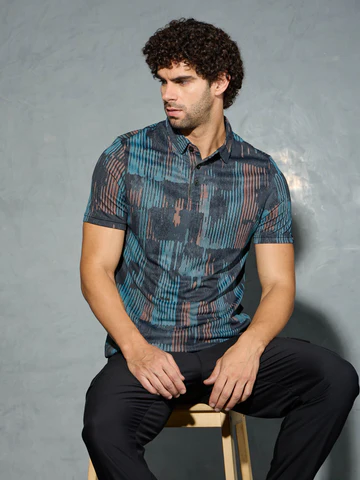 Men Printed Slim Fit Polo T-shirt with TECHNOCOOL+