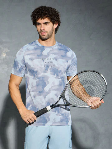 Men Printed Slim Fit Round Neck T-shirt with TECHNOCOOL+