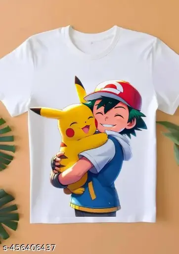 ASH PIKACHU CARTOON ANIME T SHIRT BOYS GIRLS KIDS WHITE ROUND NECK T-SHIRT